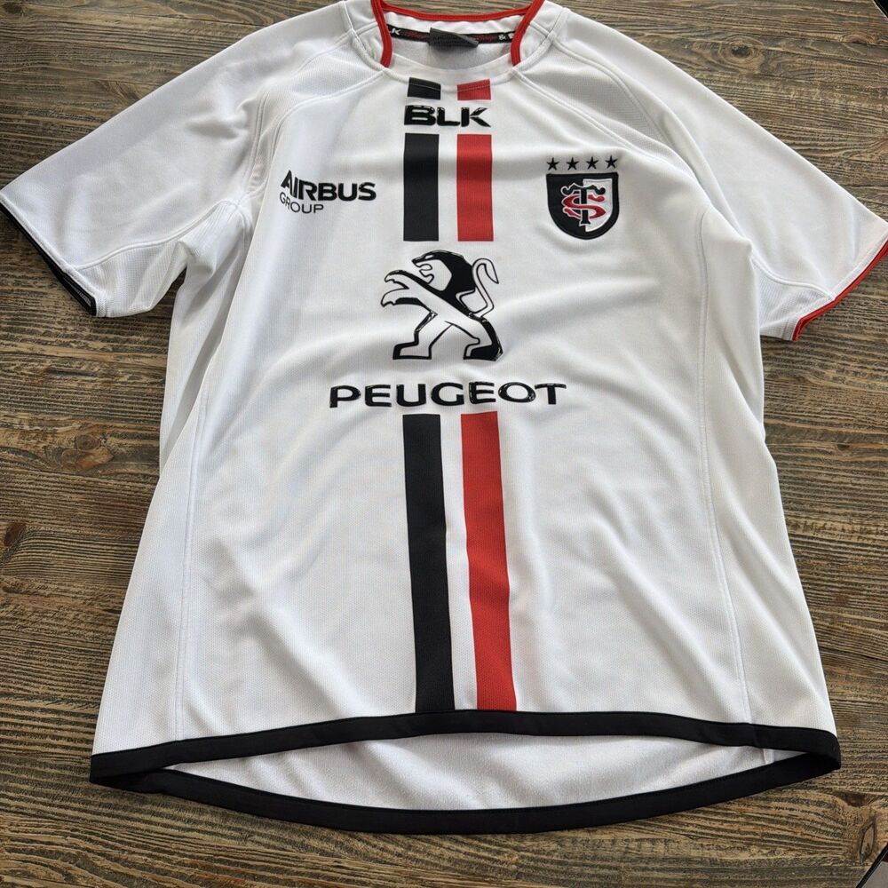 BLK Stade Toulousain Rugby Jersey 2014 2015 White Peugeot Airbus Fiducial Shirt
